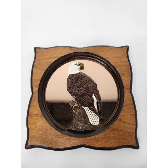 VINTAGE Bald Eagle Wall Art Plaque Wood 3D Mirrored Framed Hanging Handcrafted - Picture 1 of 9